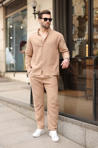 Madmext Camel Gömlek Pantolon Erkek İkili Takım E7322 Camel