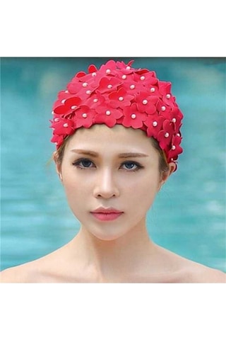 Artfulabode Yüzme Yapımı Üç Sones Kırmızı Kadınlar İnci İçin El Çiçek Boyutlu Bonesi Ob Kırmızı