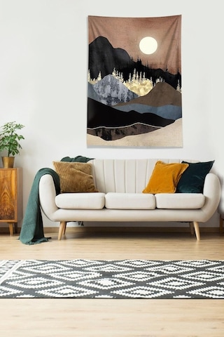 Pelangi Bej Ay Tutulması Leke Tutmaz Kadife Kumaş Duvar Örtüsü Duvar Halısı Tapestry Dwll317, 140 X 140 Çok Renkli