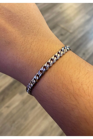 Celikchi Unisex 6 Mm Zincir Silver Renk Çelik Bileklik Silver