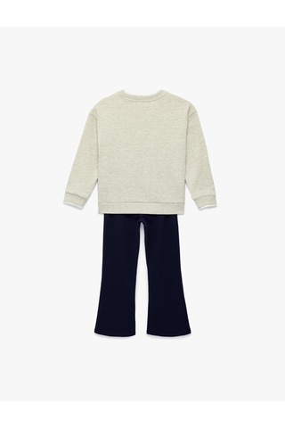 Baskılı Uzun Kollu Şardonlu Sweatshirt Ve İspanyol Paça Pantolon Takımı - 2'li Set