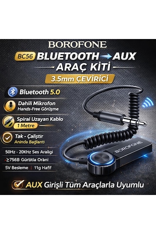 Borofone Bc56 Araç İçi Bluetooth To Aux 3.5mm Çevirici Araç Kiti Mikrofonlu