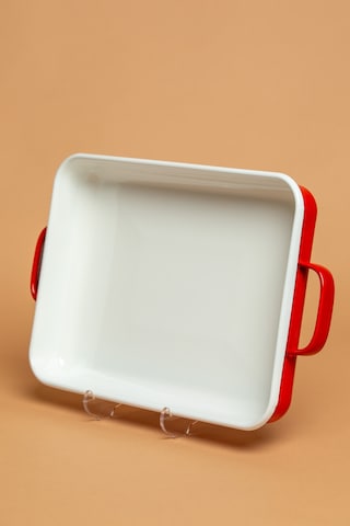 La Vita Rossa Vintage Emaye Kulplu Kırmızı Fırın Tepsisi Ebutay Kırmızı