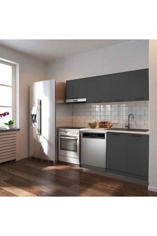 Ullza Hazır Mutfak Dolabı 200 Cm Beyaz Laminat Tezgah Dahil-bulaşık Makinesi Yeri Mevcut-mat Antrasit