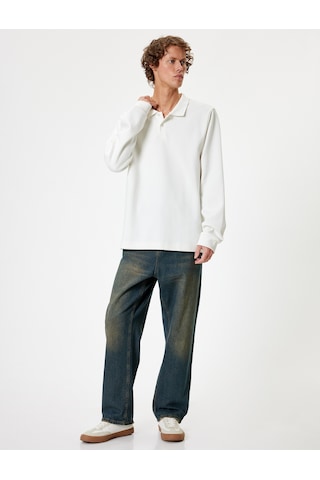 Koton Polo Yaka Sweatshirt Düğmeli Pamuklu Beyaz 5wam70091mk Beyaz