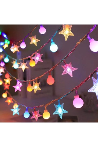 Honmex Renkli Led Yıldız Işık Zinciri, Usb Sabit Aydınlatma, 6m 40 Işık, Çadır, Noel, Festivite Dekorasyonu Diğer