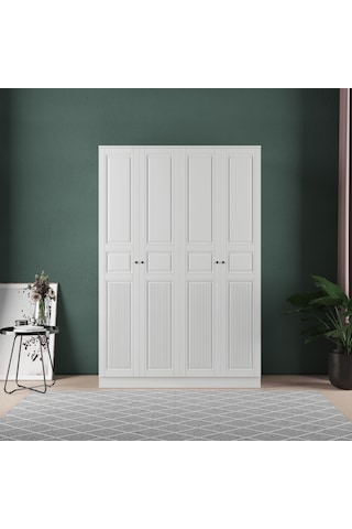 Nil 4 Kapaklı Eko Bazalı Gardırop - Mdf Kapak Beyaz