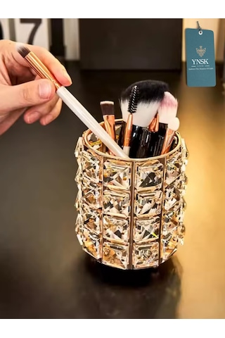 Cristella Lüks Masaüstü Kalemlik, Makyaj Fırçalığı, Organizer, Düzenleyici, Mum Tutucu 12 Cm Rose Gold