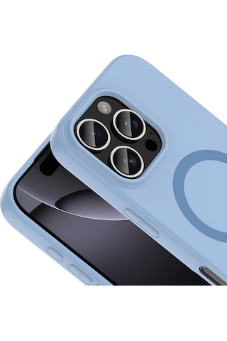 Maks Technology iPhone Uyumlu 16 Pro Kılıf M-safe Şarj Özellikli Mkst Aris Silikon Kapak - Baby Blue