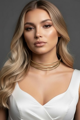 Caş Dekorasyon Altın Renk Metal Choker Kolye Altın
