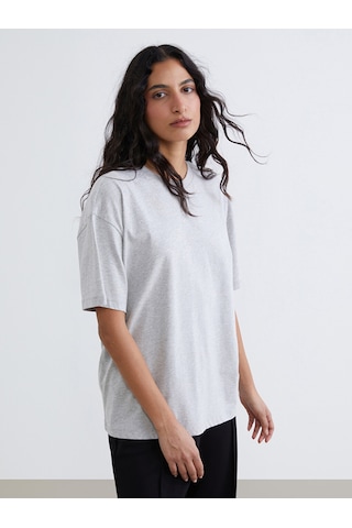 Lcw Modest Gri Bisiklet Yaka Oversize Kadın Tunik