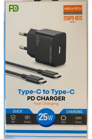 Megatech 25wpd-mt-s 25w Type-c Ev Şarj Kafa+type-c To Typec Kablo Hızlı Şarj