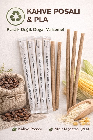 10'lu Wastepresso Ekolojik Pla Pipet 8x240 Mm Kompostlanabilir, Sargılı, Kahve Posalı