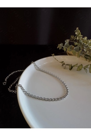 Oval Model Choker Çelik Zincir Kolye Choker Serisi Gümüş