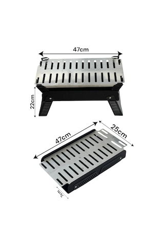 Paslanmaz Izgaralı Portatif Katlanır Mangal 47x25cm Model X1