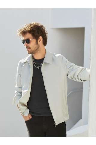 Dufy Gri Erkek Regular Fit Düz Klasik Yaka Bomber Mont - 104404-Gri