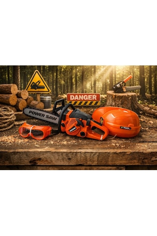 Baretli Ve Gözlüklü Sesli Hızar Seti Oyuncak Power Saw Set