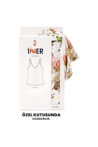 Just Inner Kadın Tekli Viskon Askılı Bluz Atlet Yaprak Desenli V Yakalı Esnek Ve Konforlu 216004 Renkli
