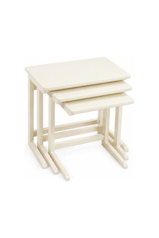 Ganni Home C 3 Lü Zigon Sehpa Seti Krem Krem Gürgen İskeletli, İç İçe Geçebilen Modern C Tasarım