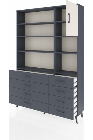Arges Dolap 8 Raflı 8 Çekmeceli Tek Kapaklı 132x30x195 Antrasit-aytaşı/antrasit Aytası/antrasıt