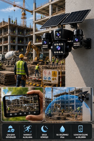 O-kam Ok333 Premium Serisi 12mp 4 Kameralı 4g Çift Solar Panel Gece Görüş Güvenlik Kamerası Sim Kart + 64gb Hafıza Kartı