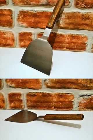 Ahşap Saplı Çelik Eğri Spatula -büyük Boy - 1 Adet Gümüş