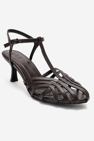 Luvishoes Luvi Shoes Felip Kahve Cilt Bantlı Kadın Kısa Topuklu Ayakkabı Kahve Rengi Kahverengi
