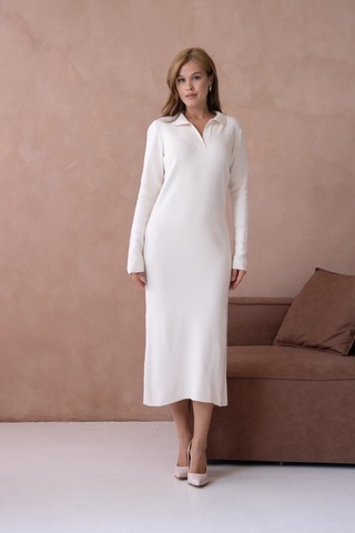 Kadın Polo Yaka Yamuşak Dokulu Maksi Boy Triko Elbise Taş