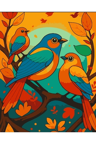 Denic Sayılarla Boyama Seti 40x50 Cm (Çıtalı) Fırça Boya Dahil Numaralı Tuval 3 kuş