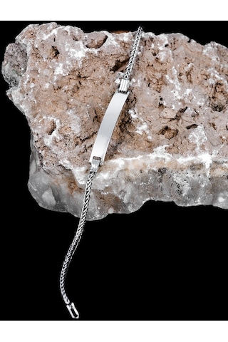 Encili Silver 925 Ayar Gümüş Tilki Kuyruğu Zincirli Plaka Bileklik