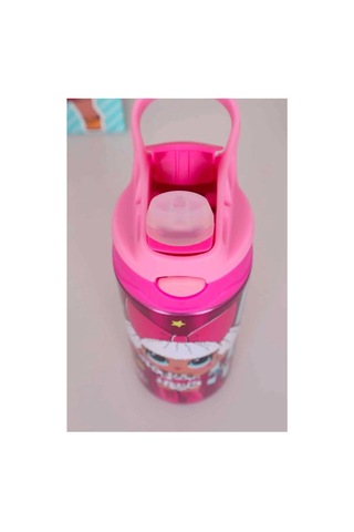 Büyük Gözlü Bebek Baskılı Pipetli Metalik Suluk Pembe