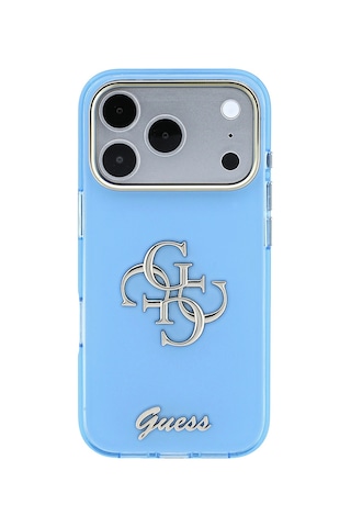 Apple iPhone Uyumlu 18 Pro Kılıf Guess Lisanslı Yazı Ve 4g Büyük Metal Logolu Silikon Kapak Mavi