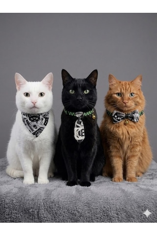 Flypet Kurukafa Desen 3lü Set Papyon + Fular+ Kravat Kedi Tasma & Yavru Köpek Tasma 13cm-24cm