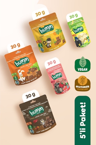 Humm Organic Organik Glutensiz Vegan Kek & Mini Küp Atıştımalık 5 x 30 G