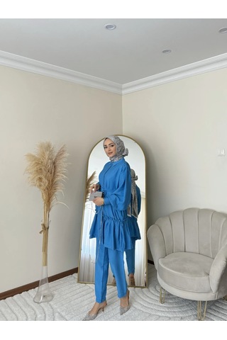 Ptkm002 Büzgülü Fırfırlı Takım Mavi