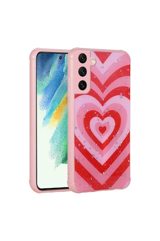 Zore Samsung Galaxy S21 Fe Uyumlu Simli Desenli Kamera Korumalı Parlak Omsy Popy Kılıf-kalp
