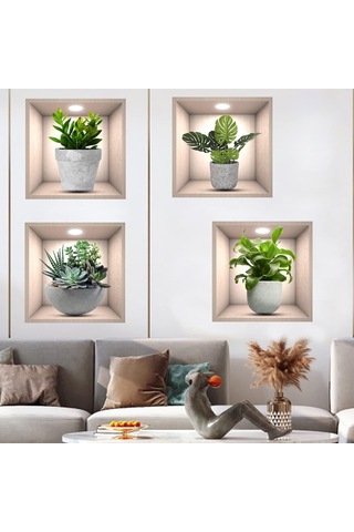 Ruicoo 3d Yeşil Bitki Duvar Sticker'ı - Su Geçirmez, Kolay Yapıştırılabilir, Kişiselleştirilebilir Dekorasyon 30cm X 30cm, 4 Adet Çok Renkli