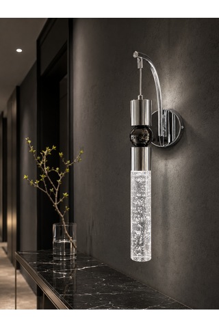 Çubuk Aplik Krom Kristal Camlı Gri - Gümüş