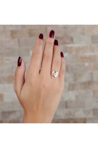 Zirkon Taşlı Çınar Yaprağı Tasarım Rose Renk 925 Ayar Gümüş Bayan (429500960)