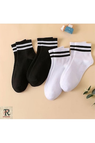 Trampler Unisex 6'lı Kısa Çemberli Kolej Patik Siyah Beyaz Çorap Siyah Beyaz