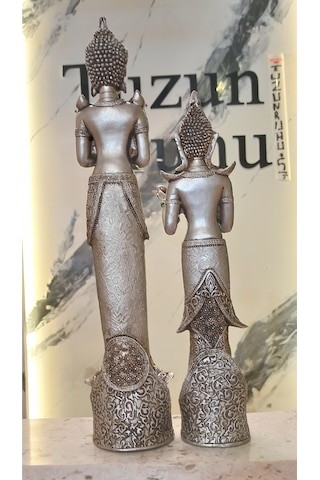 İkili Buda Heykeli Biblo Dekoratif Obje