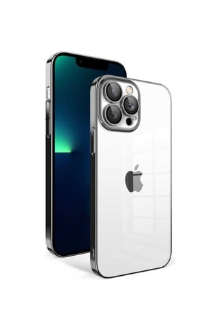 Apple Uyumlu iPhone 13 Pro Max Kılıf Kamera Korumalı Renkli Çerçeveli Zore Garaj Kapak Siyah