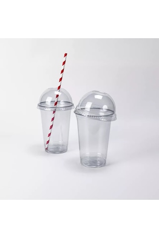 Softhomeplast Tek Kullanımlık 400ml Pet Bardak 8'li Paket, Delikli Kubbeli Kapaklı. 223932591 Beyaz