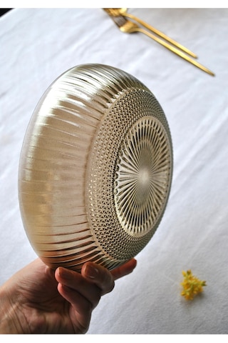 20 Cm Cam Salata Tabağı Füme Salata Kasesi Orta Boy Tabak 2-3 Kişilik Beyaz
