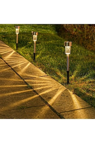 10 Adet Güneş Enerjili Bahçe Aydınlatma Lambası - Su Geçirmez Led Bahçe Çim Yol Aydınlatma 29,5cm 10 Adet
