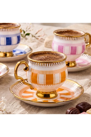 Aryıldız Riva 12 Parça 6 Kişilik Kahve Fincan Takımı 90 Ml Çok Renkli