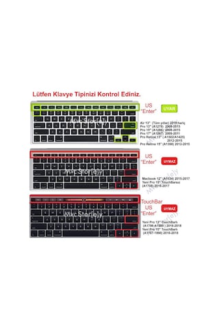 Apple Uyumlu MacBook Air Pro Klavye Koruyucu 13-15-17Inc İngilizcetürkçe Ustip Yeşil Pembe
