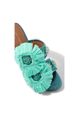 Kurt Geiger Raffia Buckle Lüks Tasarım Topuklu Sandalet Mavi