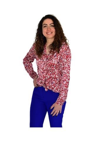 Kadın Saten Baskıkılı Desen Uzun Kol Gömlek Bgl-st04214 Kırmızı