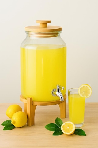 Bambum Fuente - Bambu Kapak Ve Standlı Cam Sebil 4l